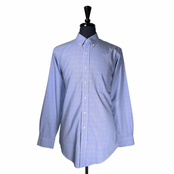 Brooks Brothers Mens Dress Shirt 16.5 34/35 Blue Plaid Cotton Slim Fit Non Iron - Picture 1 of 8